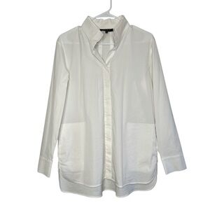 Lafayette 148 Women's White Cotton Stretch Button Front Shirt Size Medium